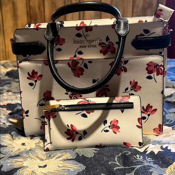 Kate Spade Pink and Blue Floral Satchel and wallet - Picture 6 of 8